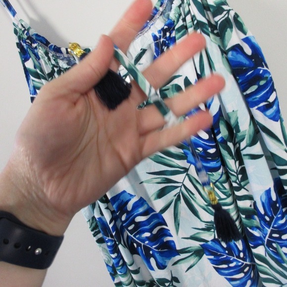 Tommy Bahama Fronds Floating Tie-Front Dress M Blue 100% Rayon Mini Beach 162 - Picture 7 of 11